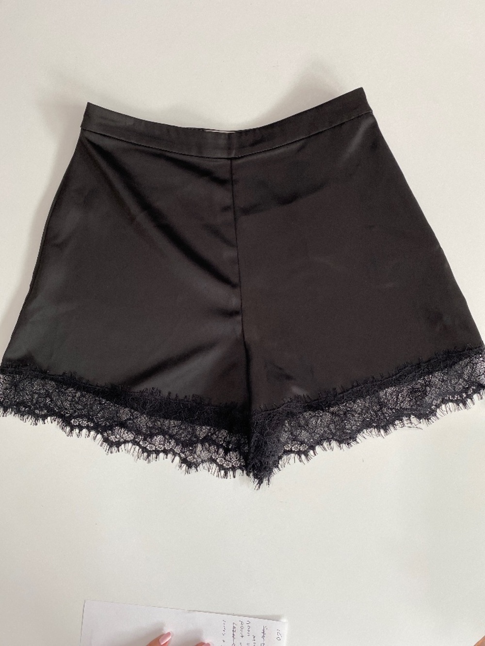 Lovers and friends Revolve sz XS black satin slip shorts lace trim